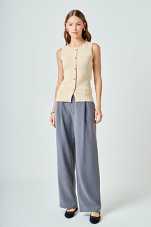 ENDLESS ROSE - Knit Buttoned Sleeveless Top - TOPS available at Objectrare