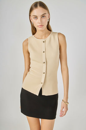 ENDLESS ROSE - Knit Buttoned Sleeveless Top - TOPS available at Objectrare