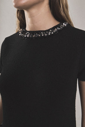ENDLESS ROSE - Jewel Trim Knit Short Sleeve Top - SWEATERS & KNITS available at Objectrare