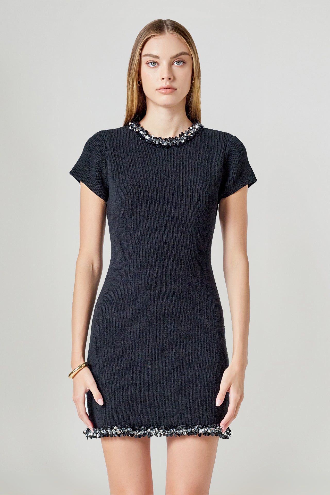 ENDLESS ROSE - Jewel Trim Knit Mini Dress - DRESSES available at Objectrare