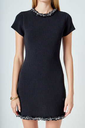 Jewel Trim Knit Mini Dress