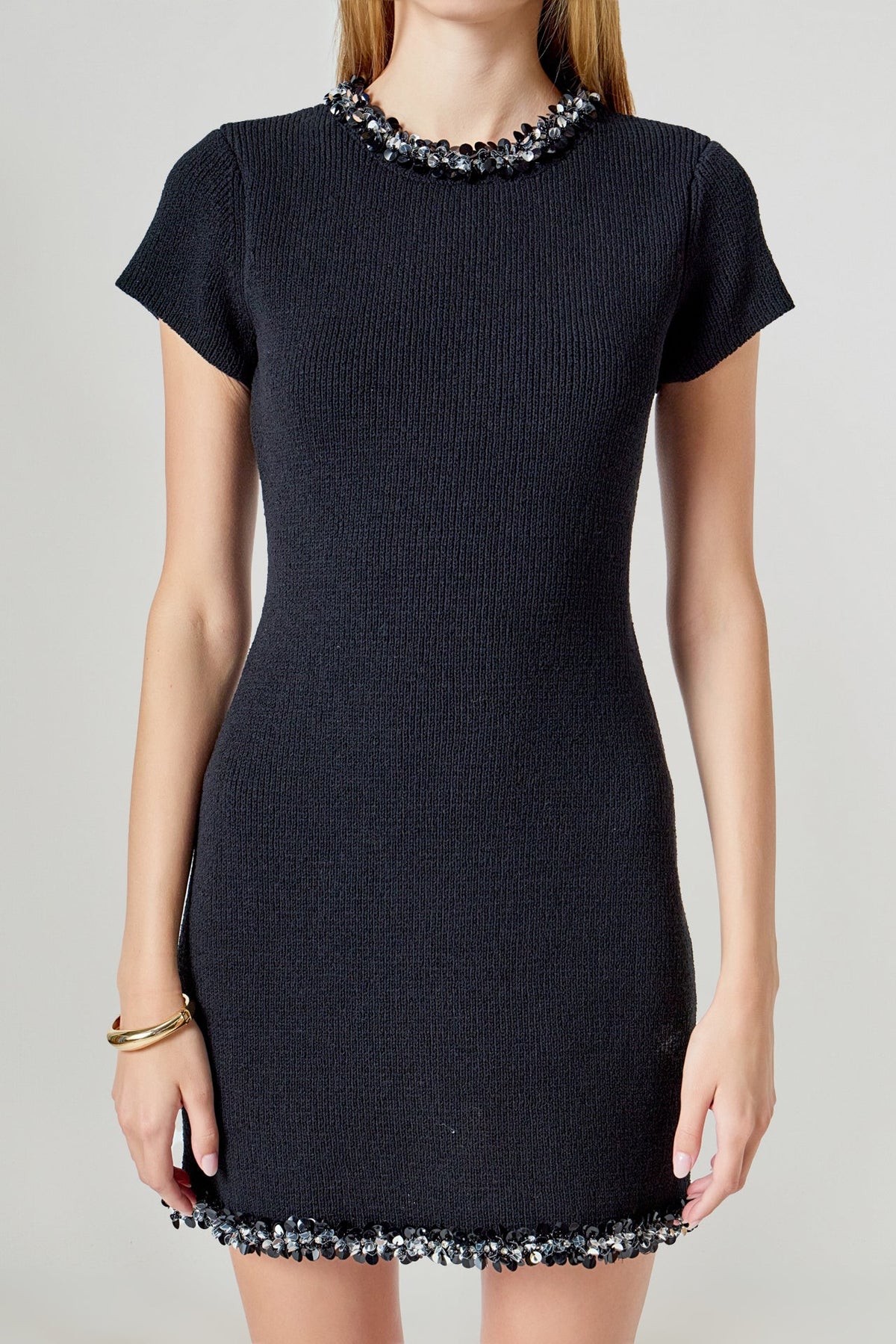 ENDLESS ROSE - Jewel Trim Knit Mini Dress - DRESSES available at Objectrare