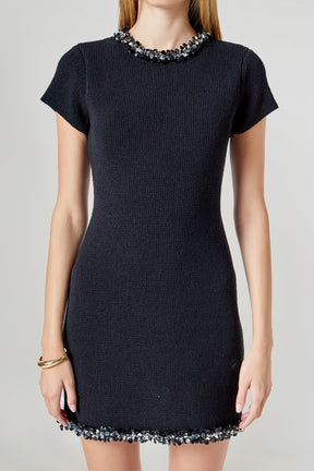 ENDLESS ROSE - Jewel Trim Knit Mini Dress - DRESSES available at Objectrare
