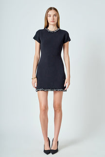 Jewel Trim Knit Mini Dress