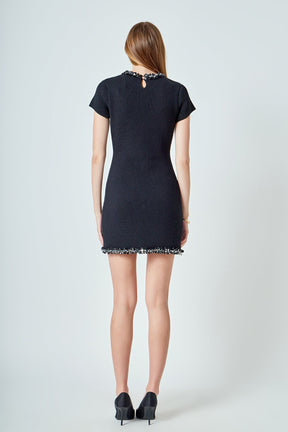 Jewel Trim Knit Mini Dress