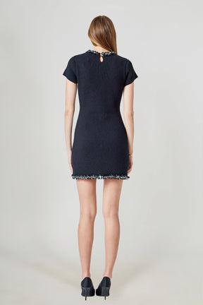 ENDLESS ROSE - Jewel Trim Knit Mini Dress - DRESSES available at Objectrare