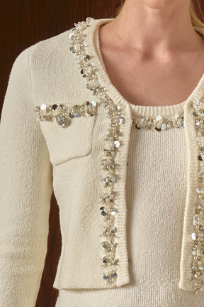 Boucle Knit Jewel Trim Cardigan