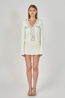 ENDLESS ROSE - Boucle Knit Jewel Trim Cardigan - SWEATERS & KNITS available at Objectrare