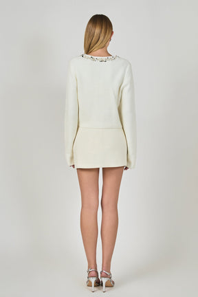ENDLESS ROSE - Boucle Knit Jewel Trim Cardigan - SWEATERS & KNITS available at Objectrare