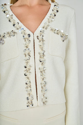 Boucle Knit Jewel Trim Cardigan