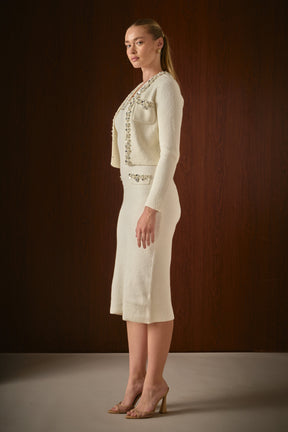 Boucle Knit Jewel Trim Cardigan