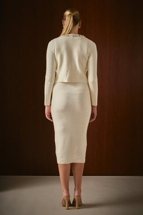 ENDLESS ROSE - Boucle Knit Jewel Trim Cardigan - SWEATERS & KNITS available at Objectrare