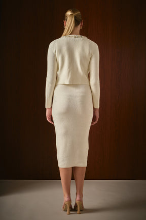 Boucle Knit Jewel Trim Cardigan