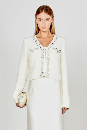 ENDLESS ROSE - Boucle Knit Jewel Trim Cardigan - SWEATERS & KNITS available at Objectrare