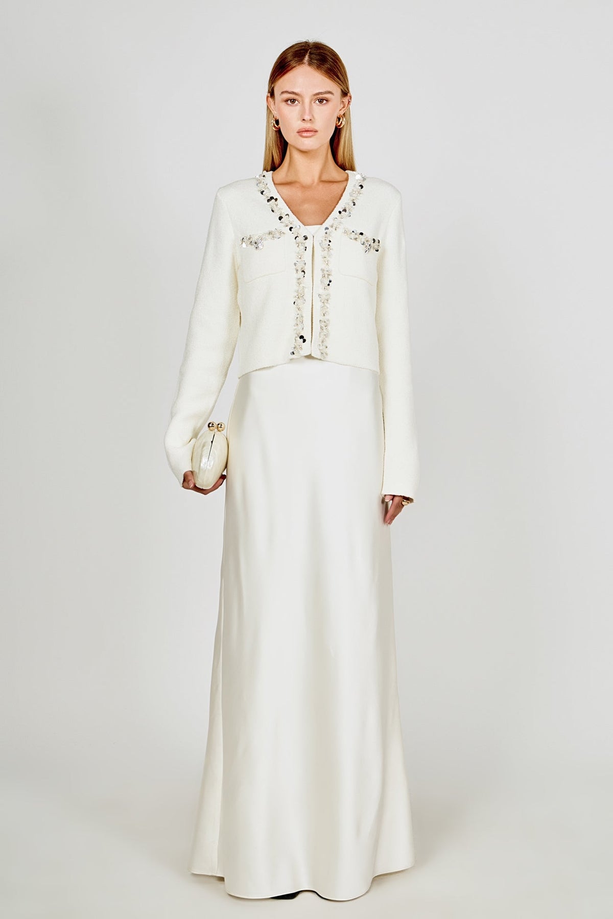 ENDLESS ROSE - Boucle Knit Jewel Trim Cardigan - SWEATERS & KNITS available at Objectrare