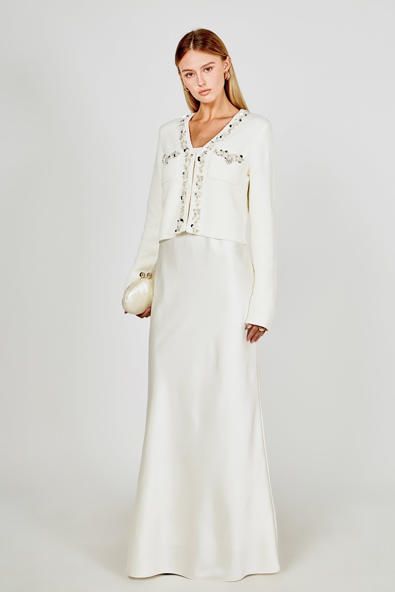 ENDLESS ROSE - Boucle Knit Jewel Trim Cardigan - SWEATERS & KNITS available at Objectrare