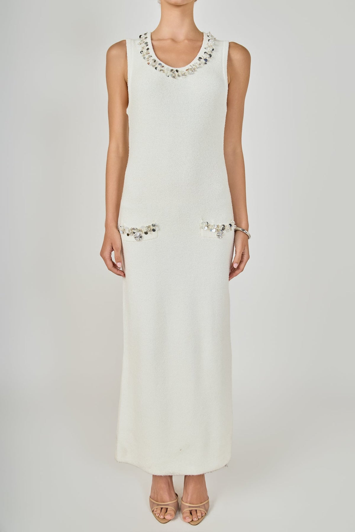 ENDLESS ROSE - Boucle Knit Jewel Trim Midi Dress - DRESSES available at Objectrare