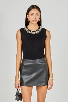 ENDLESS ROSE - Knit Jewel Trim Sleeveless Top - SWEATERS & KNITS available at Objectrare