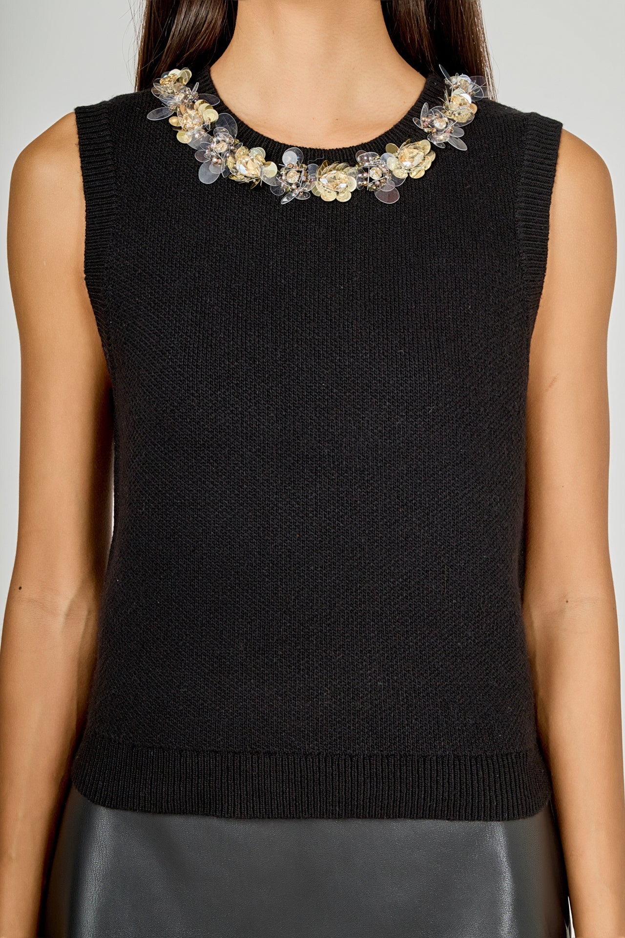 ENDLESS ROSE - Knit Jewel Trim Sleeveless Top - SWEATERS & KNITS available at Objectrare