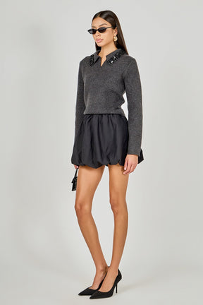 ENDLESS ROSE - Knit Jewel Trim Collared Sweater - SWEATERS & KNITS available at Objectrare