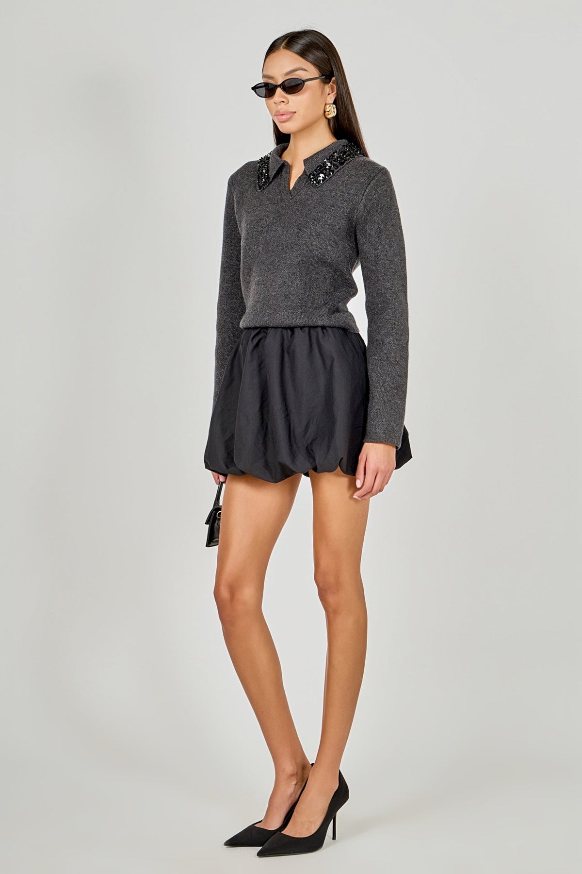 ENDLESS ROSE - Knit Jewel Trim Collared Sweater - SWEATERS & KNITS available at Objectrare