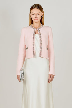 ENDLESS ROSE - Boucle Knit Jewel Trim Sweater Cardigan - SWEATERS & KNITS available at Objectrare