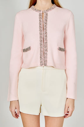 ENDLESS ROSE - Boucle Knit Jewel Trim Sweater Cardigan - SWEATERS & KNITS available at Objectrare