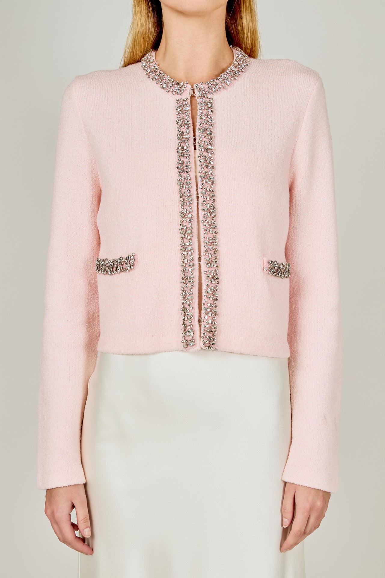 ENDLESS ROSE - Boucle Knit Jewel Trim Sweater Cardigan - SWEATERS & KNITS available at Objectrare