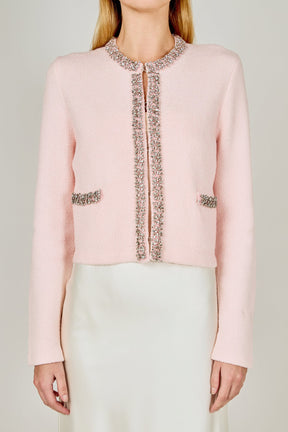 ENDLESS ROSE - Boucle Knit Jewel Trim Sweater Cardigan - SWEATERS & KNITS available at Objectrare