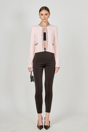 ENDLESS ROSE - Boucle Knit Jewel Trim Sweater Cardigan - SWEATERS & KNITS available at Objectrare