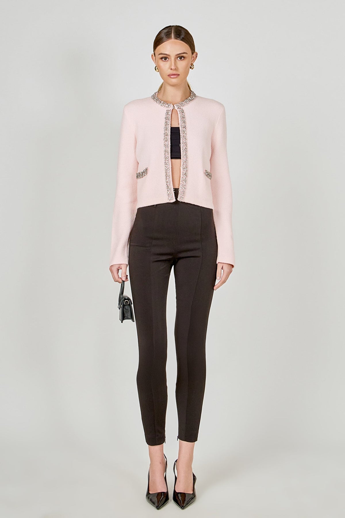 ENDLESS ROSE - Boucle Knit Jewel Trim Sweater Cardigan - SWEATERS & KNITS available at Objectrare