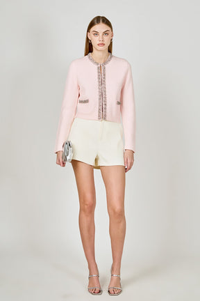 ENDLESS ROSE - Boucle Knit Jewel Trim Sweater Cardigan - SWEATERS & KNITS available at Objectrare