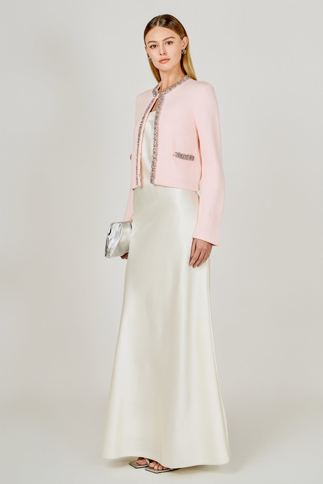 ENDLESS ROSE - Boucle Knit Jewel Trim Sweater Cardigan - SWEATERS & KNITS available at Objectrare