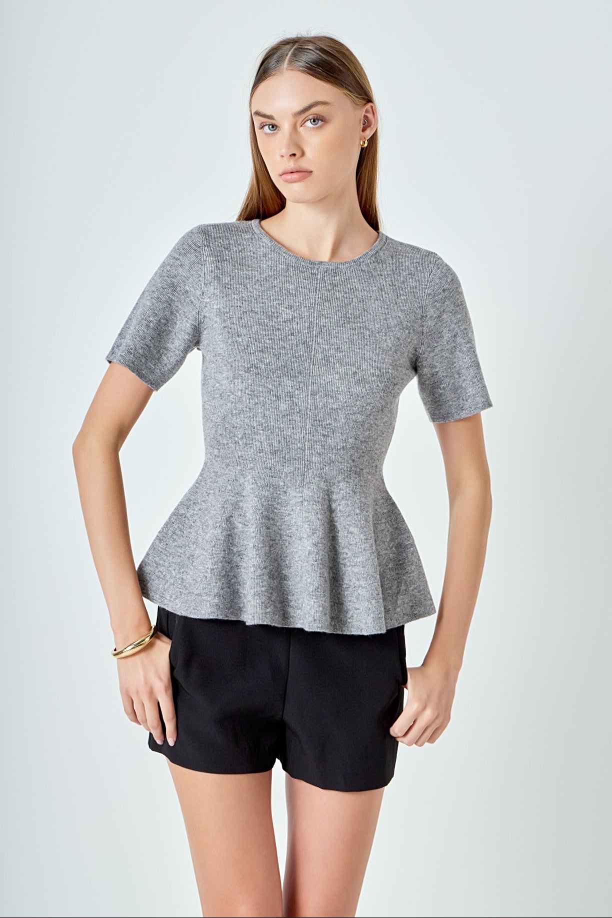 ENDLESS ROSE - Wool Blend Peplum Sweater Knit Top - SWEATERS & KNITS available at Objectrare