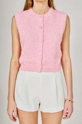 ENDLESS ROSE - Textured Sleeveless Buttoned Vest Top - SWEATERS & KNITS available at Objectrare