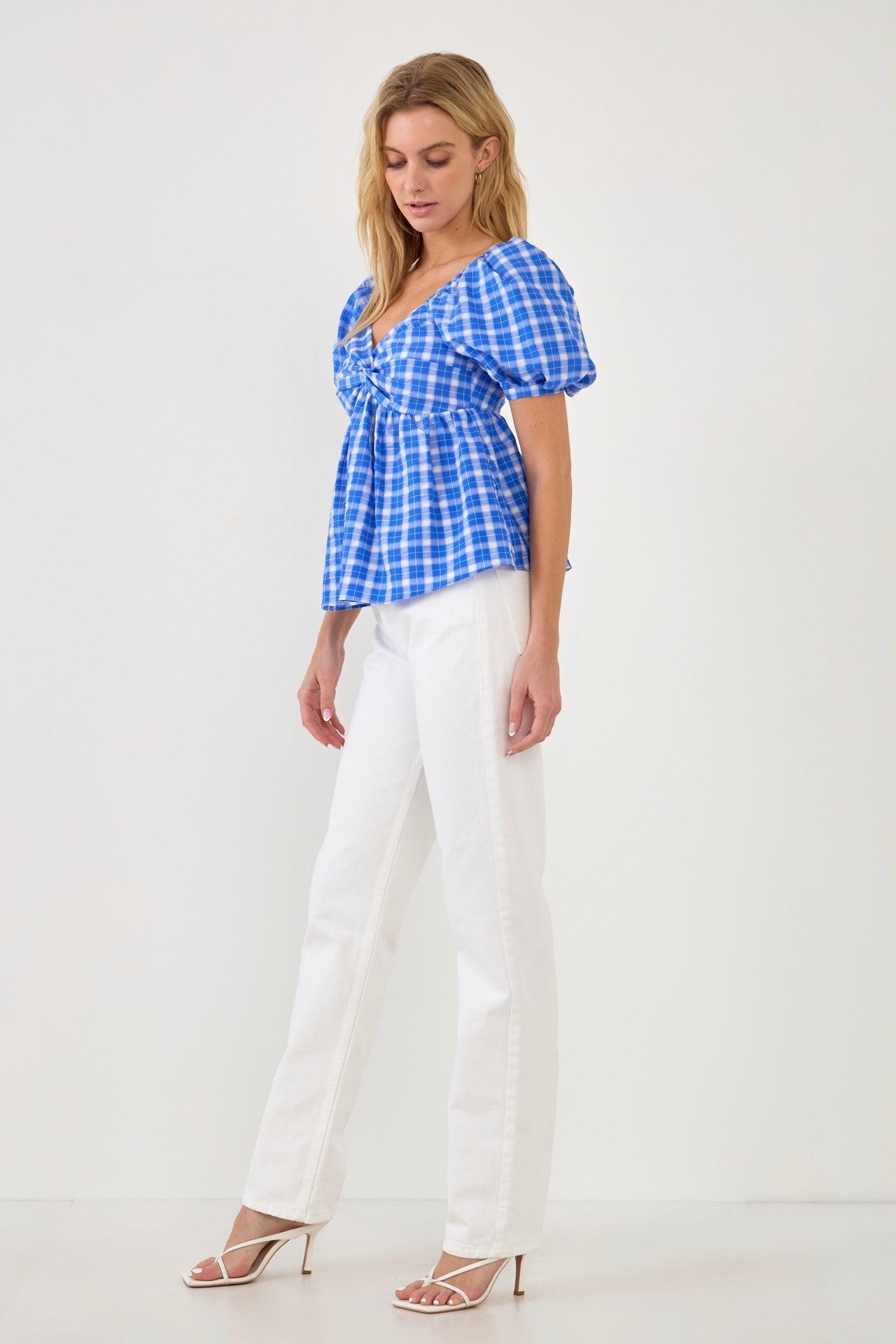 ENGLISH FACTORY - English Factory - Gingham Twisted Puff Sleeve Top - TOPS available at Objectrare