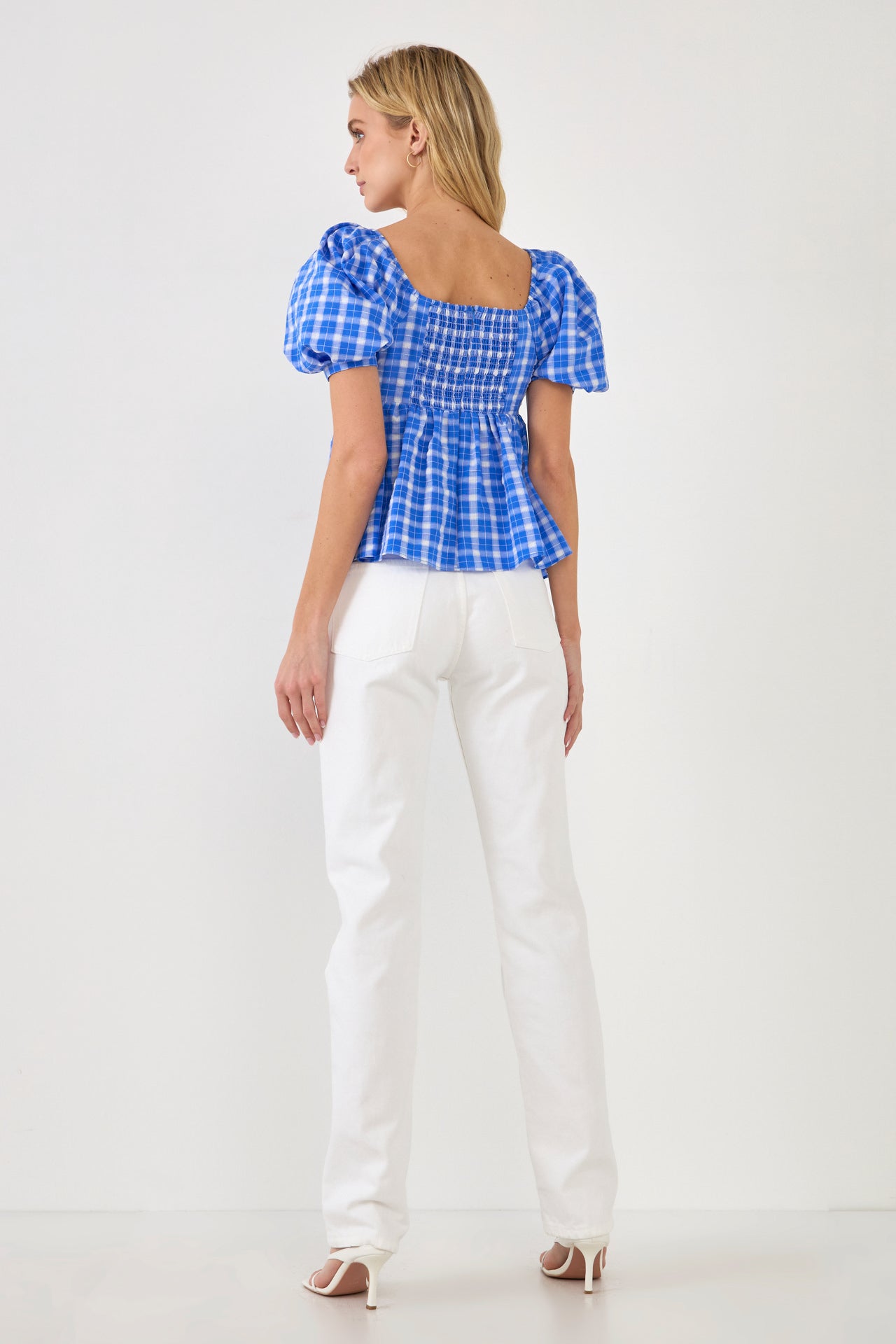 ENGLISH FACTORY - English Factory - Gingham Twisted Puff Sleeve Top - TOPS available at Objectrare