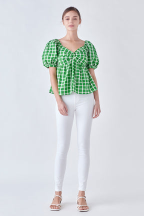 ENGLISH FACTORY - English Factory - Gingham Twisted Puff Sleeve Top - TOPS available at Objectrare