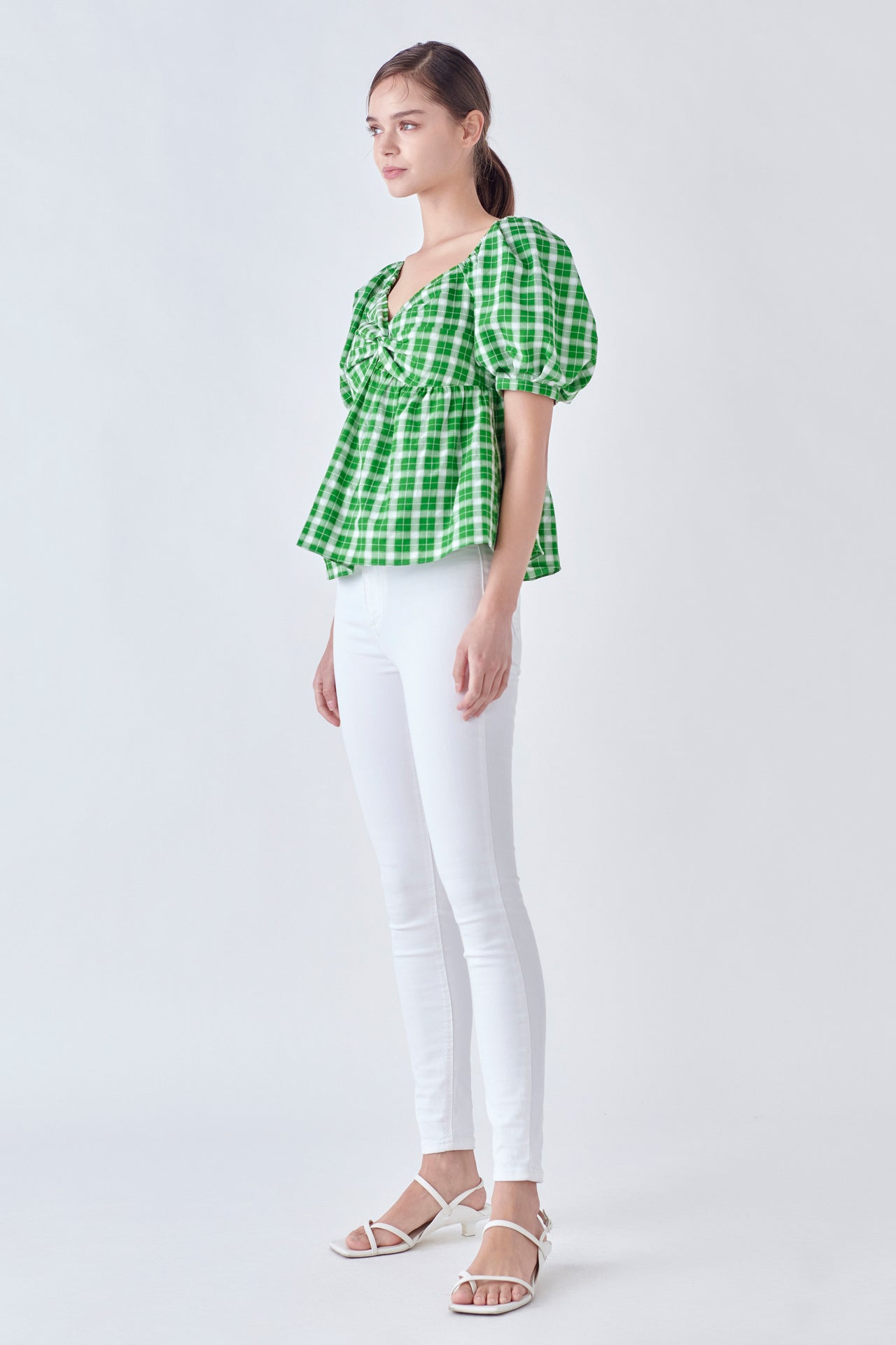 ENGLISH FACTORY - English Factory - Gingham Twisted Puff Sleeve Top - TOPS available at Objectrare