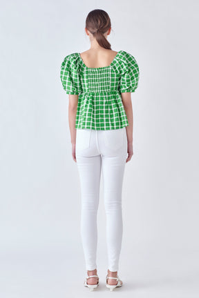 ENGLISH FACTORY - English Factory - Gingham Twisted Puff Sleeve Top - TOPS available at Objectrare