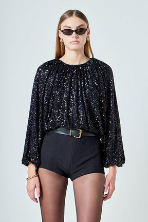 ENDLESS ROSE - Sequins Blouson Top - TOPS available at Objectrare