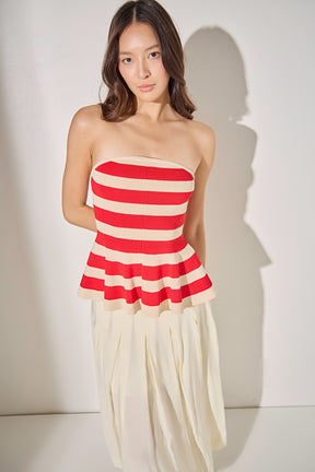 Striped Strapless Knit Peplum Tops
