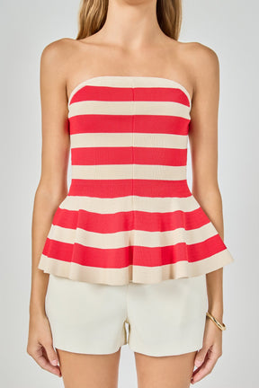 Striped Strapless Knit Peplum Tops
