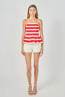 Striped Strapless Knit Peplum Tops