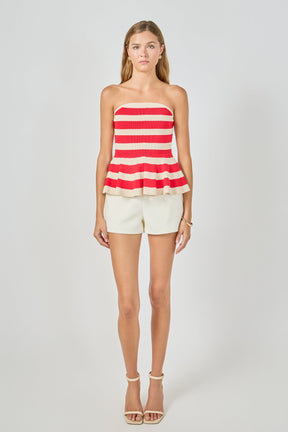 Striped Strapless Knit Peplum Tops