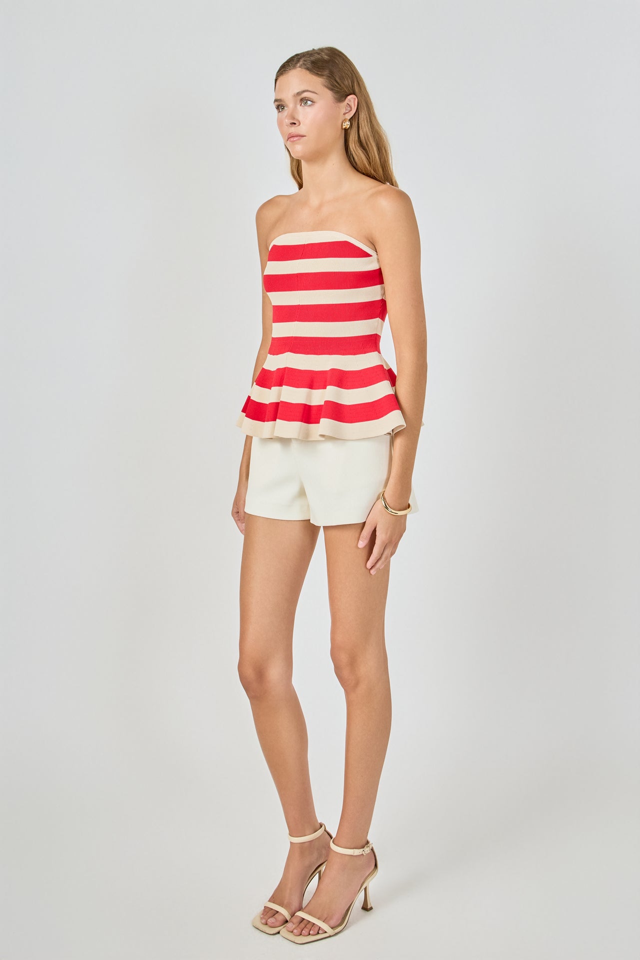 Striped Strapless Knit Peplum Tops