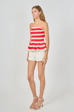 Striped Strapless Knit Peplum Tops