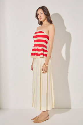 ENDLESS ROSE - Striped Strapless Knit Peplum Tops - TOPS available at Objectrare
