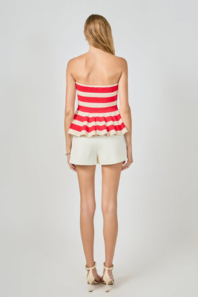 Striped Strapless Knit Peplum Tops