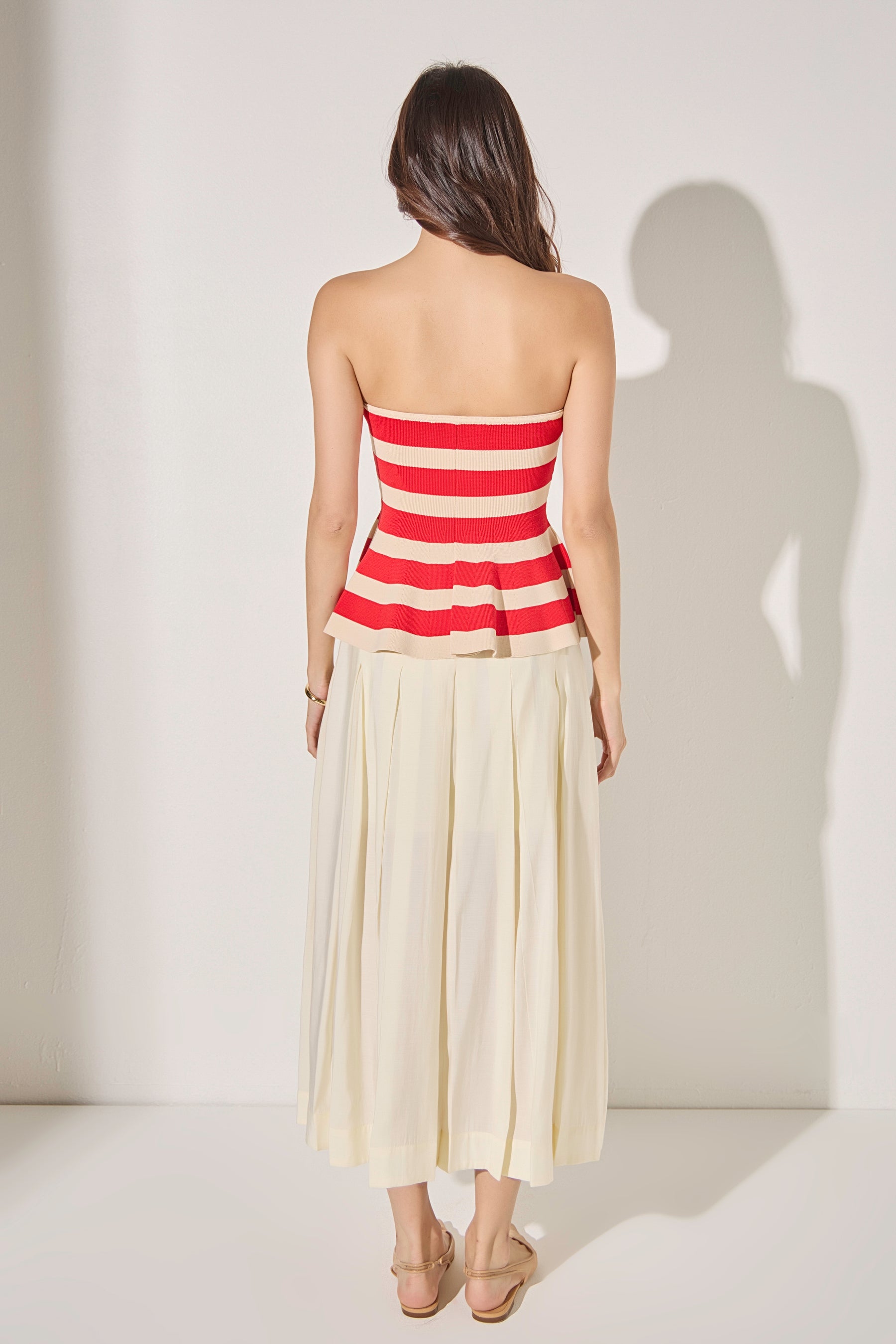 ENDLESS ROSE - Striped Strapless Knit Peplum Tops - TOPS available at Objectrare